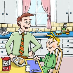 dad giving Moe breakfast